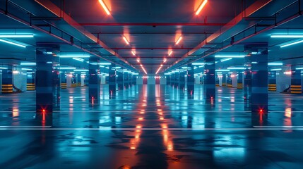 Expansive parking area with minimalist design and symmetry - obrazy, fototapety, plakaty