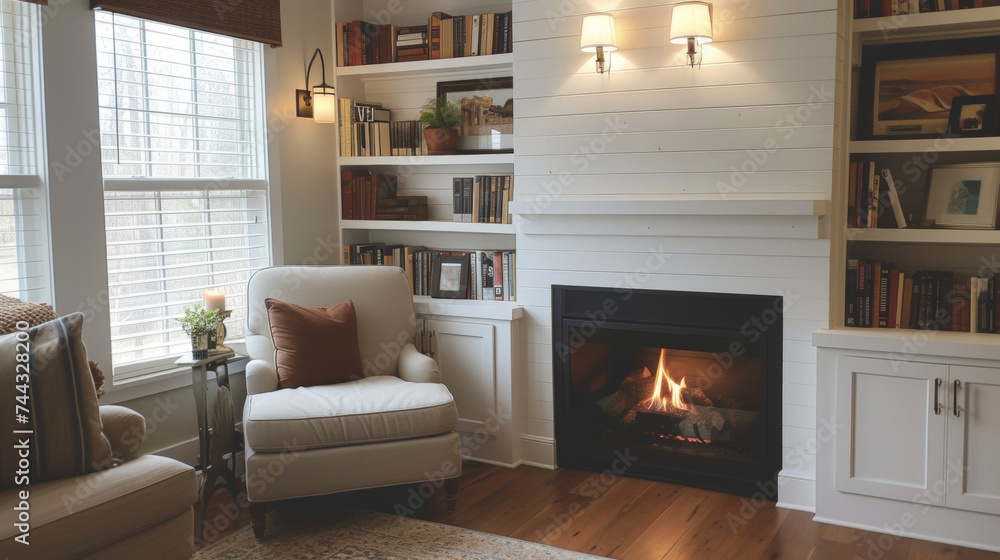 Poster a small underutilized fireplace transformed into a functional and stylish space with a builtin books