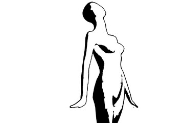 standing woman silhouette black and white vector image modern dancer, beauty, female body line art. For use as a brochure template or for use in web design