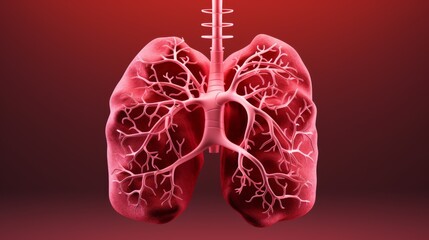Human lung on red background