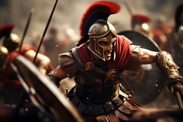 Ancient rome army. Helmet person. Generate Ai