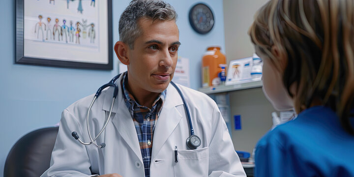 Pediatrician Checking On A Child Patient. Doctor, Medical Hospital Concept For Primary Care Physicians And Healthcare