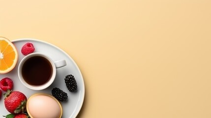 Obraz na płótnie Canvas Delicious boiled egg with fruit and coffee