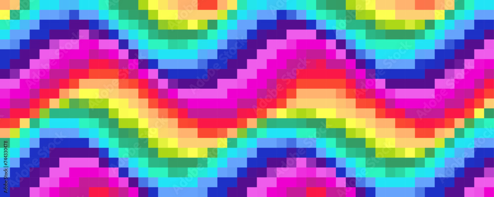 Poster multi colours pixelated background. rainbow colours. colors squares pattern.