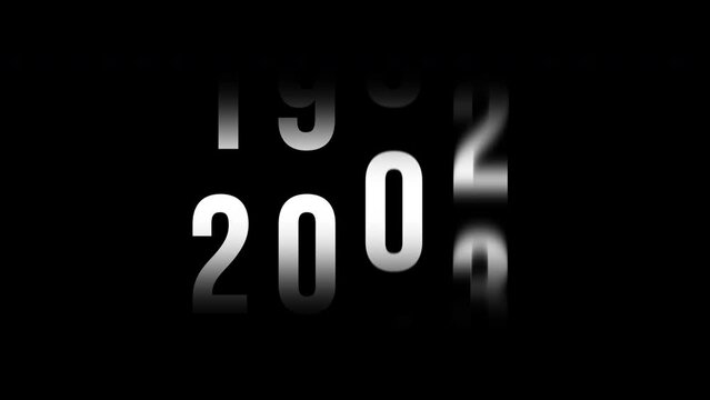 Analog counter counting up from 1960 to 2025 background. Time-lapse speed. Happy new year eve number counter. 4K footage motion graphic video rendering.