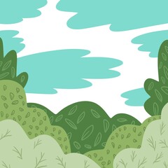 hand drawn landscape with trees and clouds illustration