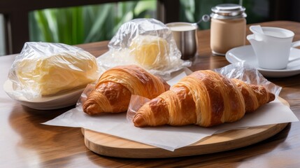 Sets of raw croissants with butter