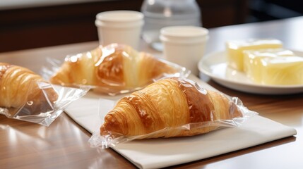 Sets of raw croissants with butter
