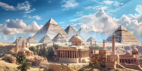 Foto auf Leinwand An ancient Egyptian city at the peak of its glory, with pyramids, Sphinx, and bustling markets. Resplendent. The Nile's Embrace: © MuhammadArif