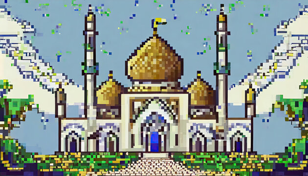 illustration of a mosque pixer art