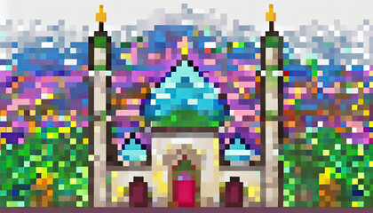 illustration of a mosque pixer art