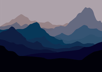 mountains landscape nature. Vector illustration in flat style.
