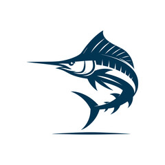 Clean and minimal vector illustration of silhouetted blue marlin fishing logo