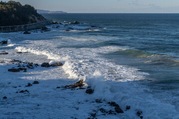 View of the surf in winter sea