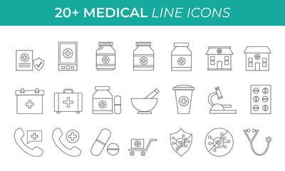 medical icons set vector line icon healthcare medicine illustration collection bundle