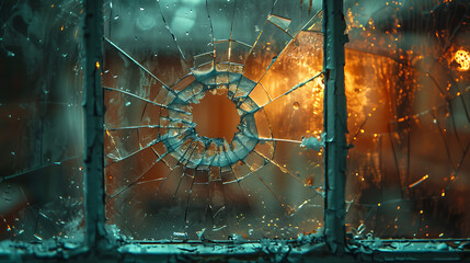 Broken glass texture frame realistic smashed window AI Image Generative - obrazy, fototapety, plakaty