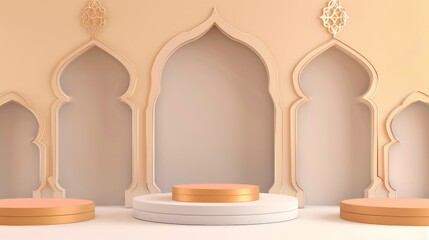 Simple podium with understated Ramadan decorations for a focused presentation.