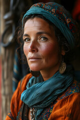 Portrait of Beautiful Gypsy Woman in Traditional Dress
