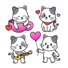 Cute Valentine Cat Vector Cartoon Illustration