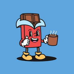 Drink Coffee Chocolate Retro Cartoon Character Illustration