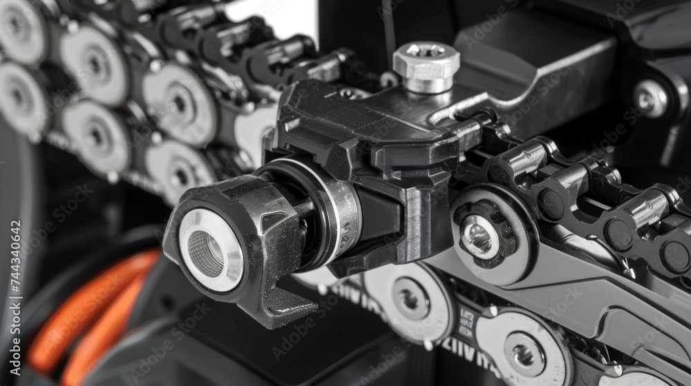 Poster detailed view of the toolless chain tension adjustment making it easy to adjust for different ting t