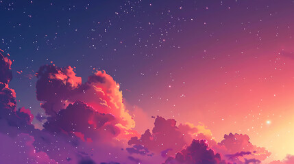 Anime clouds over the sky at sunset or night time, in the style of pink and amber, pictorial space AI Image Generative