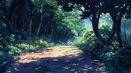 forest road anime style background AI Image Generative