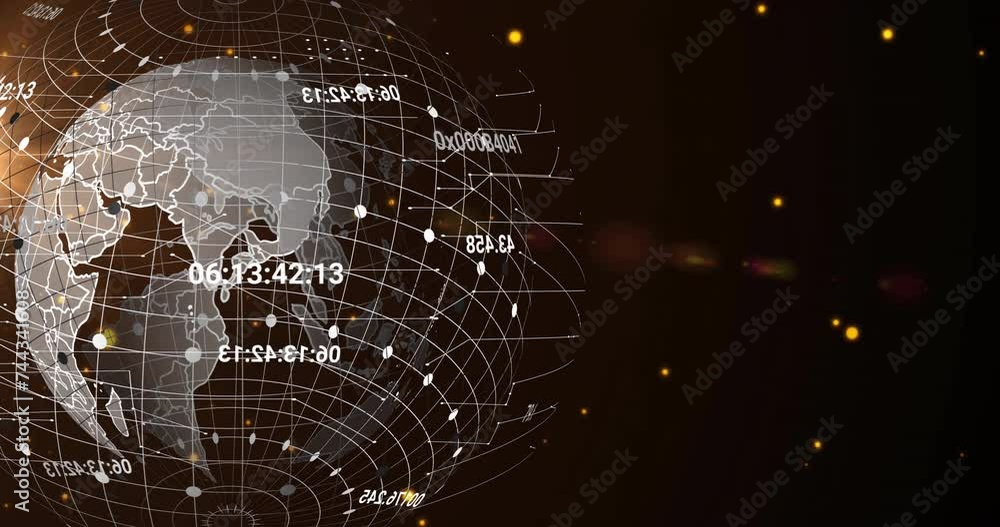 Canvas Prints Animation of data processing and globe on black background