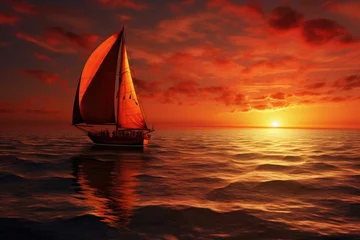 Photo sur Aluminium Rouge 2 Sailboat sea sunset view. Tourism vacation. Generate Ai