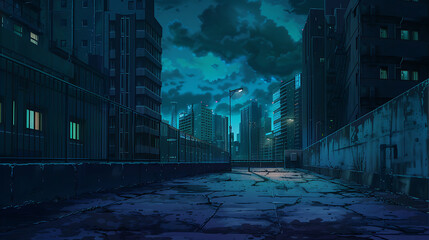City at night anime style background AI Image Generative
