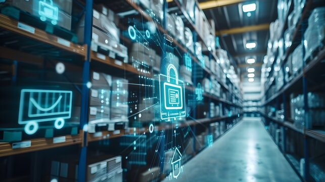 Shot of Corridor in Working Data Center Full of Rack Servers and Supercomputers with Internet connection Visualisation Projection. Ai Generative.