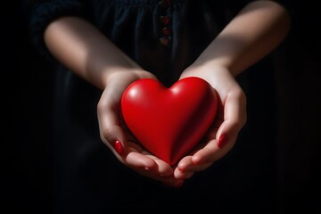 Child's hands grasping a crimson heart, a symbol of love, for World Health Day
