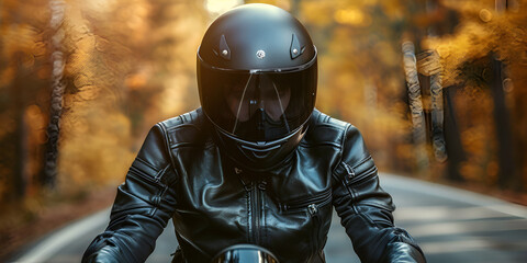 Man in a motorcycle with helmet and gloves protective clothing
