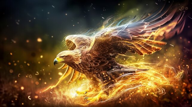 Soaring eagle with cosmic fire effect abstract wallpaper