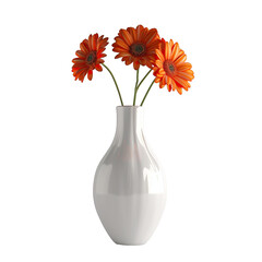Round shape vase with flowers orange and white, realistic photo, pure white background, solid color fill, simple color scheme, clean and atmospheric isolated PNG