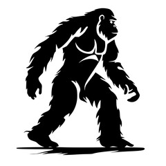 Silhouette of Bigfoot Walking Vector Illustration
