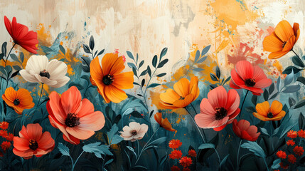 Colorful Flowers Painting on Wall