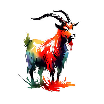 illustration logo design watercolor goat isolated on white background