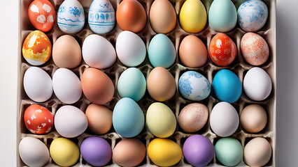 Wonderful Colored eggs on wooden surface for easter day