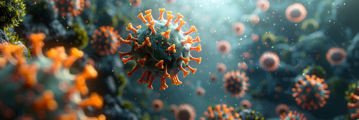 Background of virus molecules,
Microscopic picture of influenza virus cells - obrazy, fototapety, plakaty