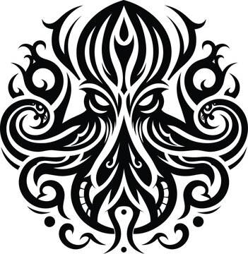 modern tribal tattoos of octopus, kraken, abstract line art, and minimalist contour