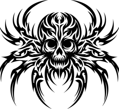 modern tribal tattoos of spider, tarantulas, abstract line art, and minimalist contour