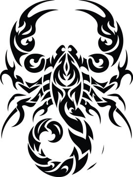 modern tribal tattoo of scorpion, abstract line art, minimalist contour