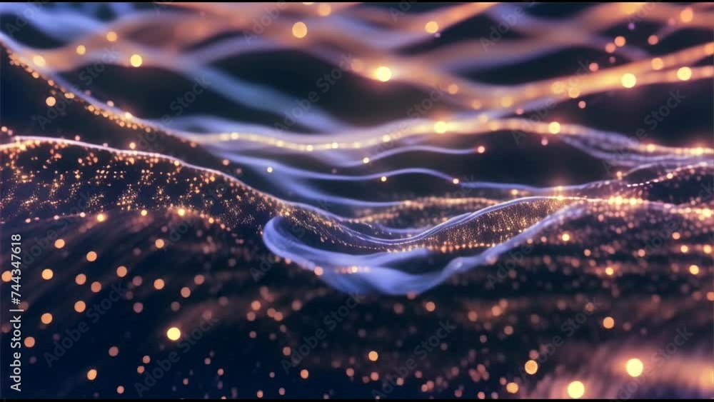 Aufkleber abstract background with flowing golden particles and light waves, representing digital data or tech