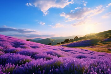 Beautiful lavender feild in sunshine with copy space