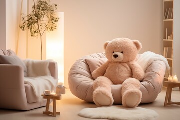 Big fluffy teddy bear in a modern baby's room