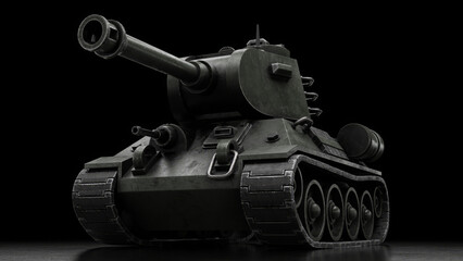 Stylized battle tank. Against a dark background. 3D Render. 
