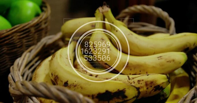 Animation of data processing on circle over basket with bananas