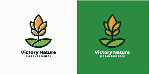 Natural tree vector logo. Stylish tree with leaves yellow or green colored, healthy natural products
