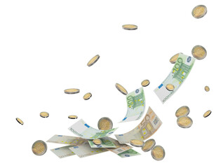 euro euros money banknotes falling fall - 3d rendering